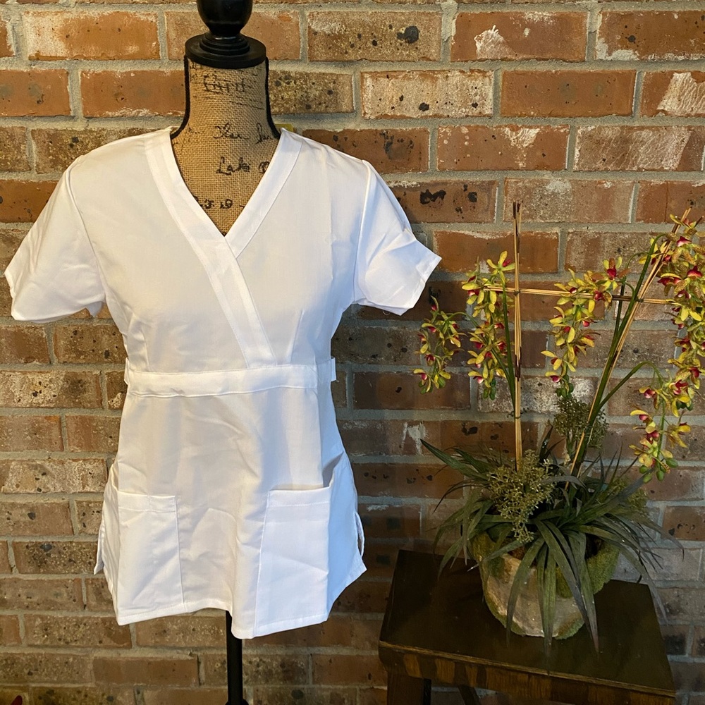 White scrub top